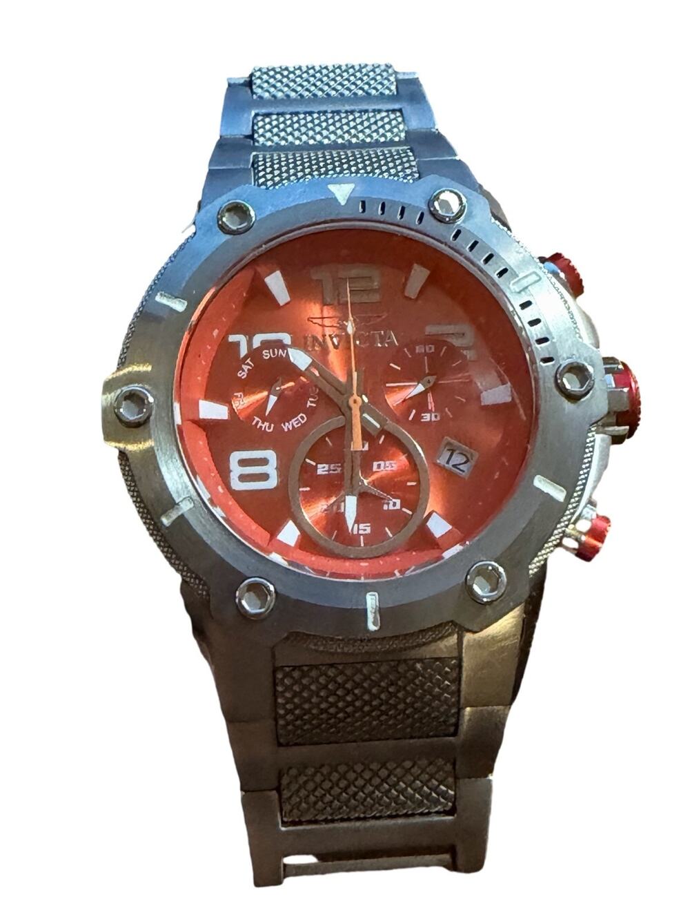 Invicta Men's Chronograph Watch Stainless Steel Orange Dial